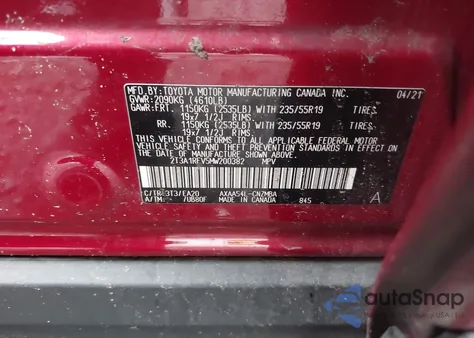 2021 Toyota Rav4 Xle Premium z USA, uszkodzony, nr VIN 2T3A1RFV5MW200382